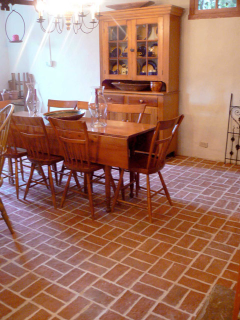 Picture brick tile dining room floor basket weave 