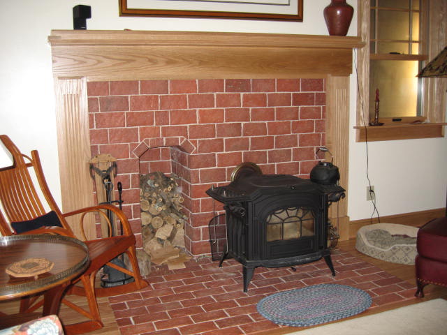 Thin brick fireplace and hearth picture