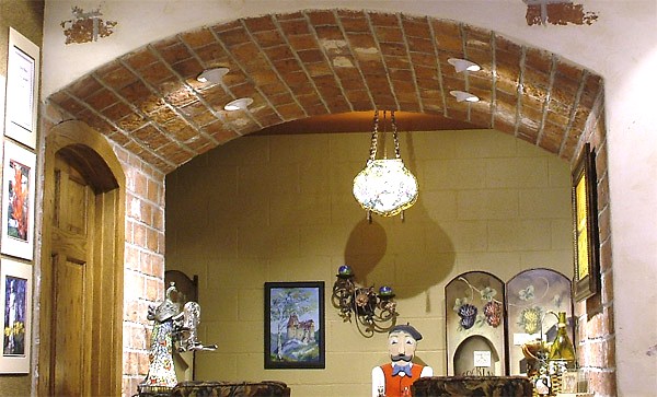 Wine room thin brick tile ceiling