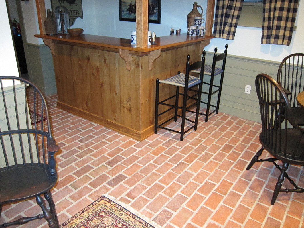 Picture thin brick tile floor in wine cellar tavern room