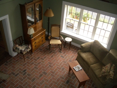Thin brick floor tile in living room
