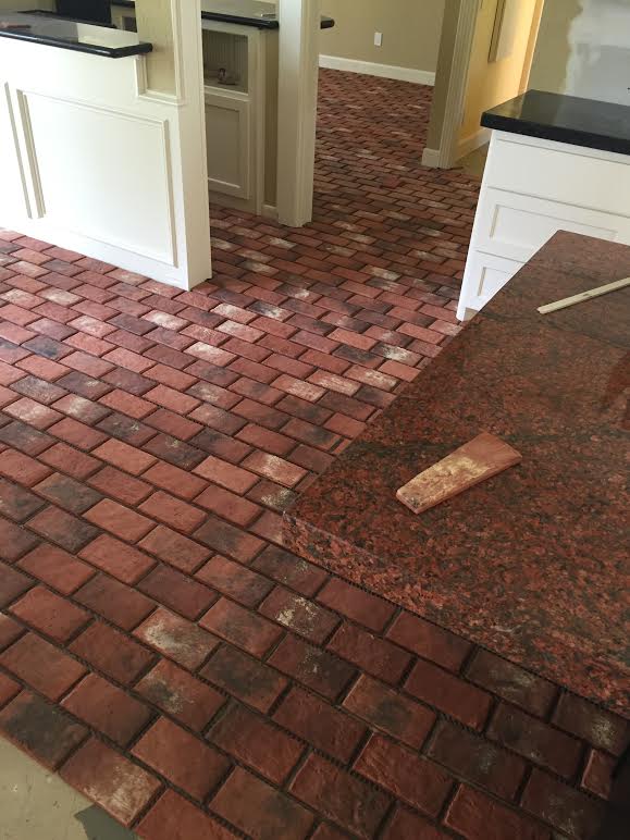 Brick tile floor installation