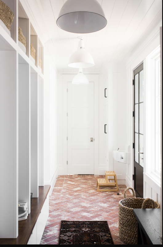 white-washed brick hall entry mudroom floor