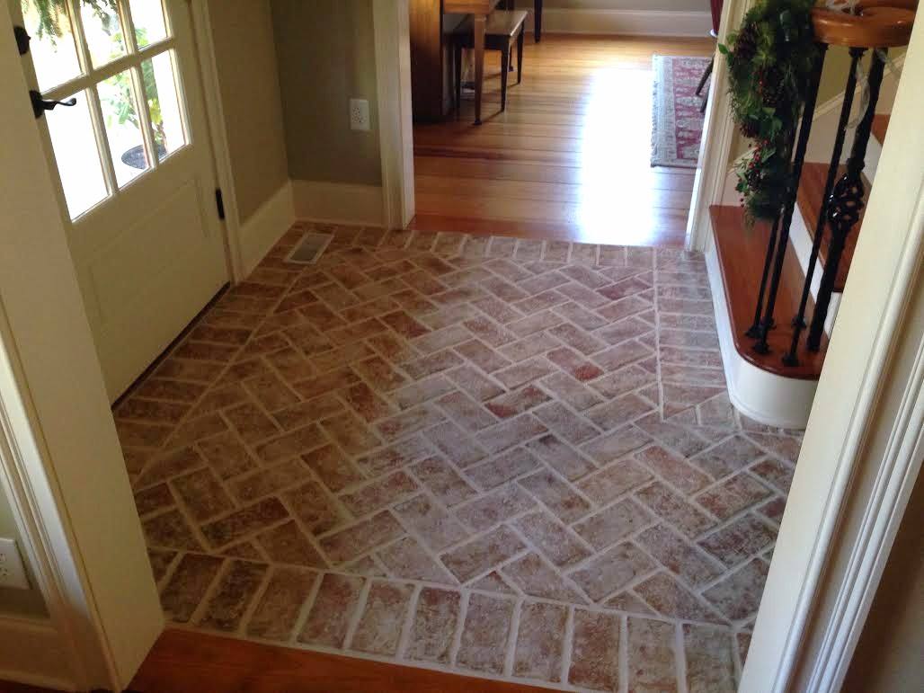 Picture whitewashed finish thin brick hallway floor tile